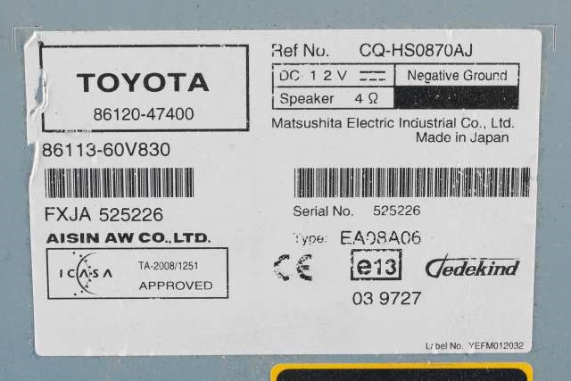 Bilstereo navigasjon til Toyota Prius 2009-2016 (Type III) (COMBI) (COMBI) (TOYOTA|86120-47400|)