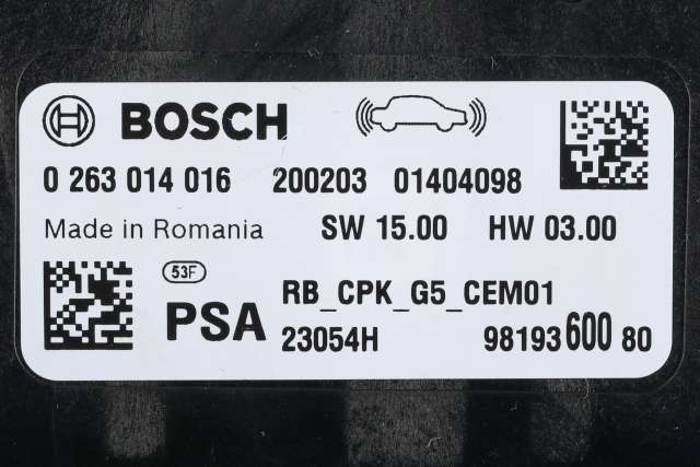 Styreenhet parkering til Citroën C5, Aircross 2019-->>  (BOSCH|0 263 014 016|98 193600 80|)
