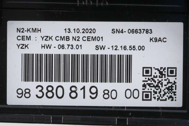 Instrumentpanel til Citroën Berlingo 2019-->> (Type III)  (CITROEN|98 380819 80|)