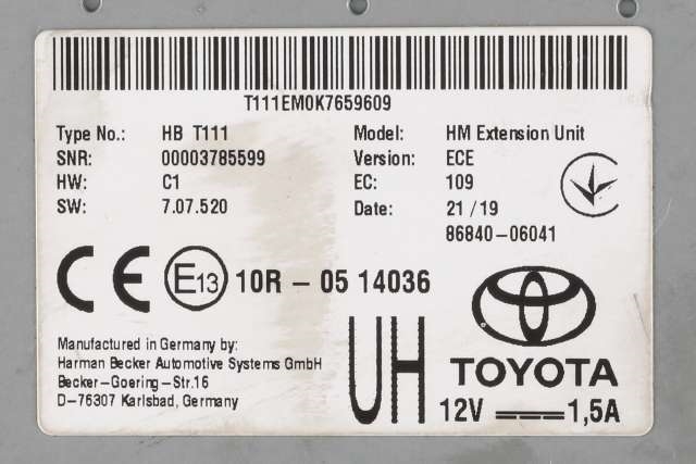 Bilstereo diverse til Toyota Corolla 2019-->>  (TOYOTA|86840-06041|)