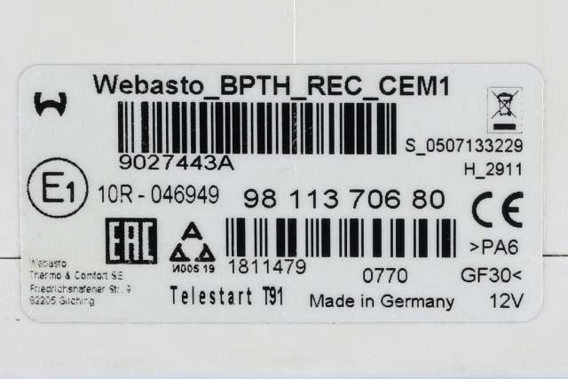 Varmeapparat diverse til Toyota Proace City 2020-->>  (PSA|98 113706 80|)