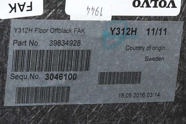 Bagasjerom teppe/gulvplate til Volvo V60/V60 CC 2013-2018 (Type I, Fase 2) (VOLVO|39834928|)