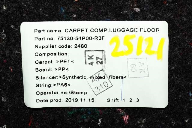 Bagasjerom teppe/gulvplate til Suzuki Vitara 2015-->> (Type IV)  (SUZUKI|75130-54P00-R3F|)