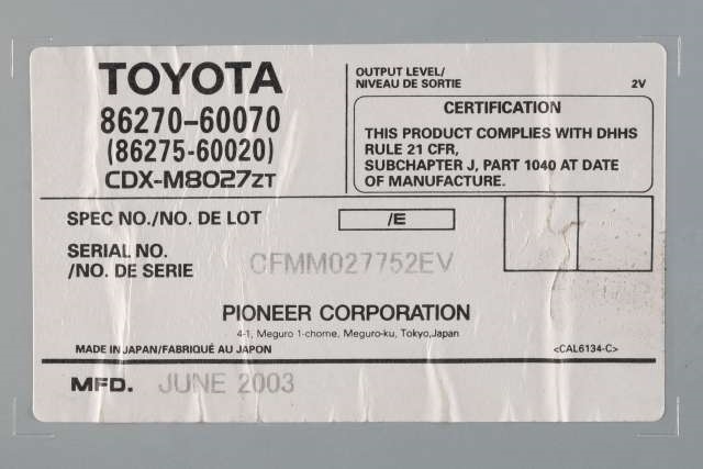 Bilstereo CD-veksler til Toyota Land Cruiser 120 2002-2009  (TOYOTA|86270-60070|)