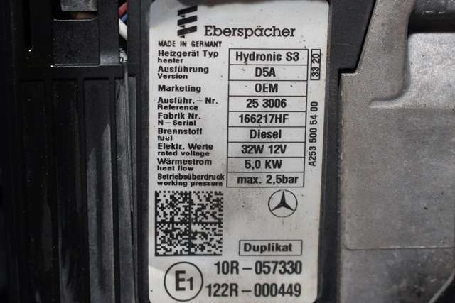 Dieselvarmer til Mercedes E-Klasse 2016-2023 (W213) (W213) (EBERSPRACR|166217HF|A 253 500 54 00|)