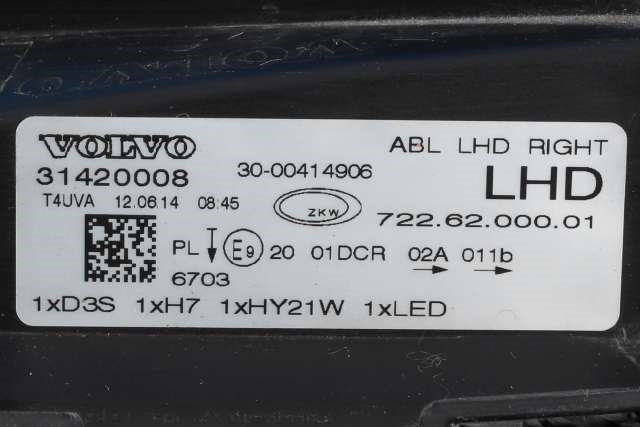 Frontlykt høyre xenon til Volvo V40 2012-2019  (VOLVO|31420008|)