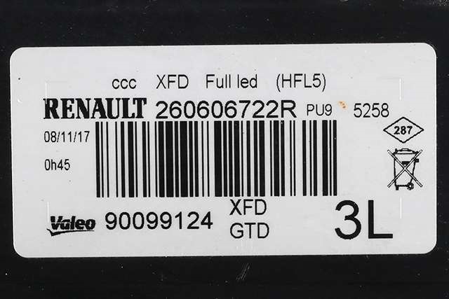 Frontlykt venstre full-LED til Renault Talisman 2016-->> (RENAULT|2606 06722R|)