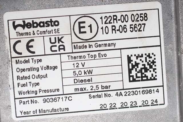 Dieselvarmer til Ford Transit Connect 2018-->> Type II, Fase 2  (WEBASTO|THERMO TOP EVO|)