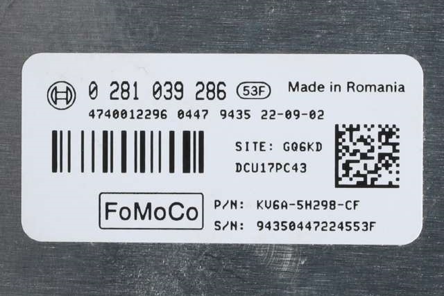 Styreenhet diverse til Ford Transit Connect 2018-->> Type II, Fase 2 (BOSCH|0 281 039 286|KV6A-5H298-CF|)