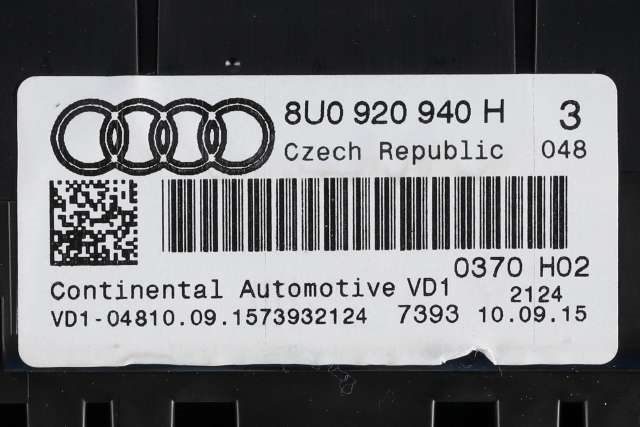 Instrumentpanel til Audi Q3 2015-2018 (Type I, Fase 2)  (VDO|A2C86857400|8U0 920 940 H|)