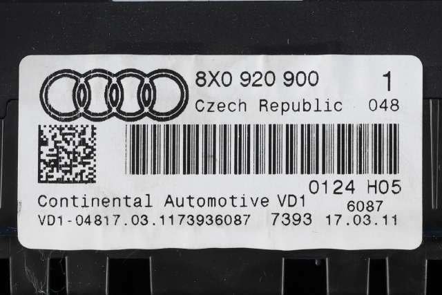 Instrumentpanel til Audi A1 2010-2014 (Type I, Fase 1)  (VAG|8X0 920 900|)