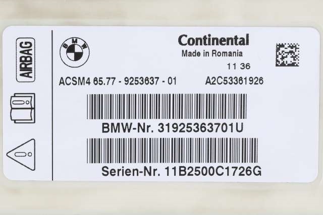 Styreenhet airbag hovedsensor til BMW 5-Serie 2010-2017 (F10/F11) (F10/F11) (BMW|65.77-9 253 637|)