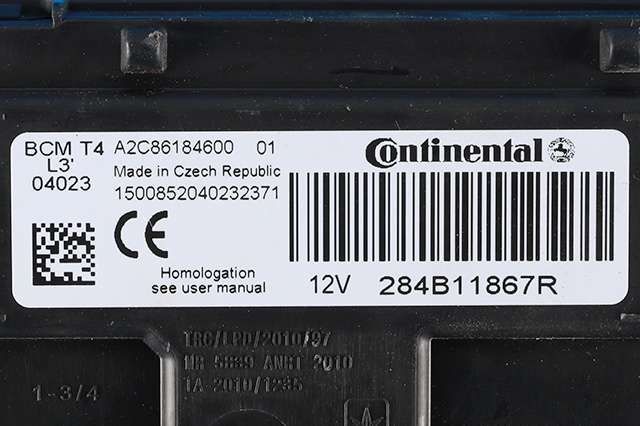 Styreenhet comfort (BCM) til Renault Clio 2012-2016 (Type IV, Fase 1) (CONTINENT|A2C86184600|284B 11867R|)