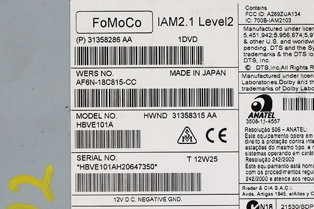 Bilstereo til Volvo V70 2007-2013 (Type III, Fase 1)  (VOLVO|31358286 AA|AF6N-18C815-CC|)