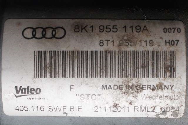 Viskermotor frontrute komplett m/overføring til Audi A4, Allroad 2009-2016 (Type I) (B8) (B8) (VAG|8K1 955 119 A|)