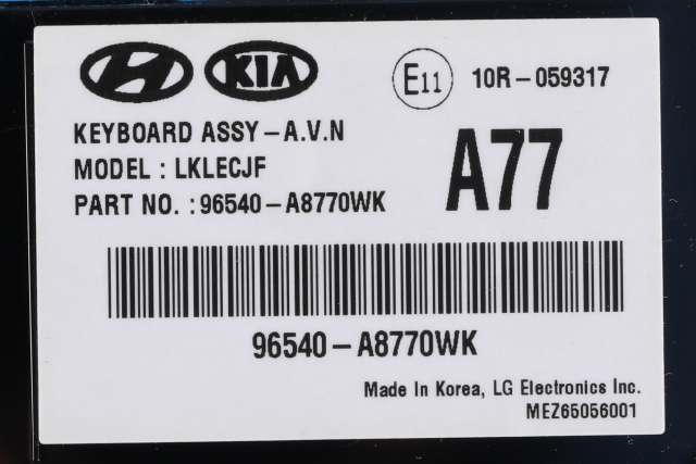 Bilstereo navigasjon betjeningspanel til Kia Optima 2017-2020  (KIA|96540-A8770|)