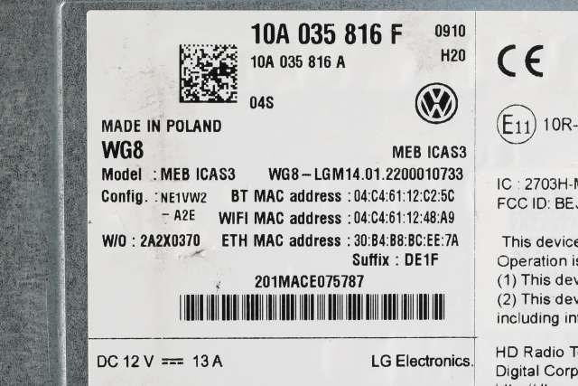 Bilstereo navigasjon til VW ID.4 2020-->>  (VAG|10A 035 816 F|)
