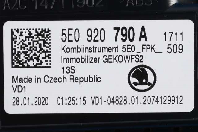 Instrumentpanel til Škoda Octavia 2017-2020 (Type III, Fase 2)  (VAG|5E0 920 790 A|)