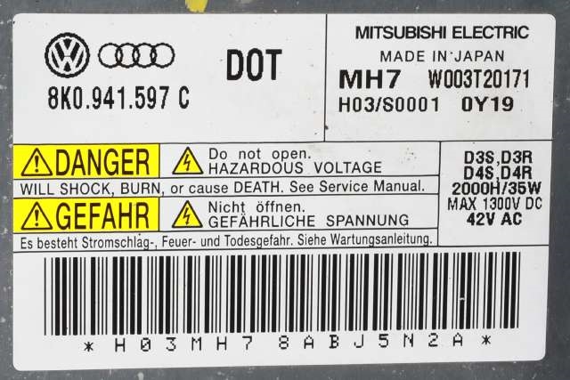 Frontlykt høyre xenon til Audi A1 2010-2014 (Type I, Fase 1)  (VAG|8X0 941 004 J|)