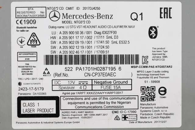 Bilstereo navigasjon til Mercedes C-Klasse 2014-2018 (Fase 1) (W205) (W205) (MERCEDES|A 205 900 50 36|)