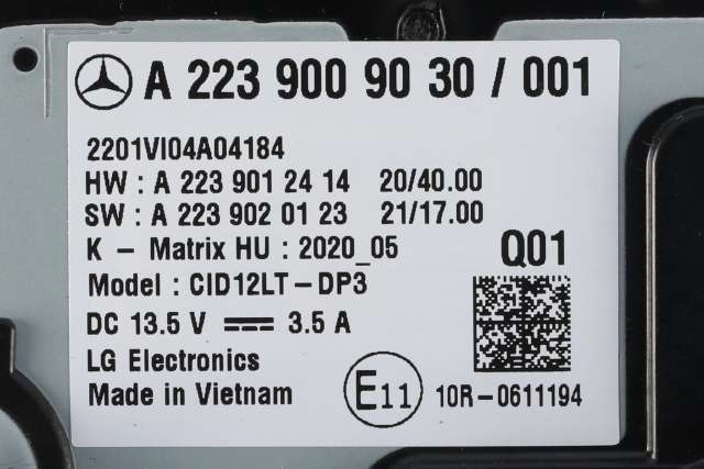 Multimedia display (MCU - Media Controller Unit) til Mercedes EQS 2021-->> (V297) (V297) (MERCEDES|A 223 900 90 30|)