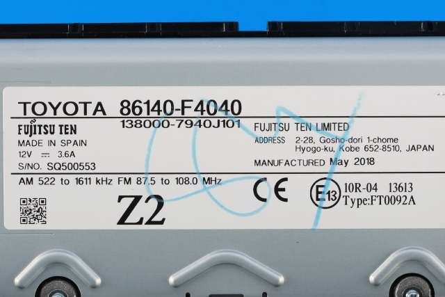 Bilstereo navigasjon skjerm til Toyota C-HR 2016-->> (TOYOTA|86140-F4040|)