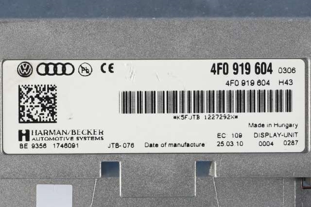 Bilstereo navigasjon skjerm til Audi A5 2007-2016 (Type I)  (VAG|4F0 919 604|)