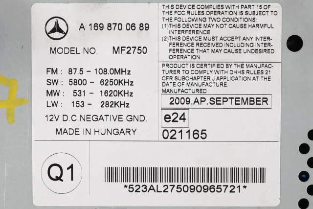 Bilstereo til Mercedes Vito/Viano 2010-2014 (Fase 2) (W639) (W639) (MERCEDES|A 169 870 06 89|)