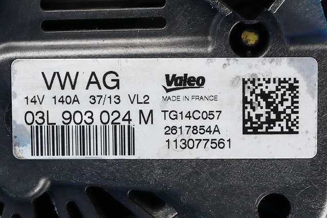 Dynamo diesel til VW Tiguan 2011-2016 (Type I, Fase 2)  (VALEO|TG14C057|03L 903 024 M. 14 VOLT - 140 AMP|)