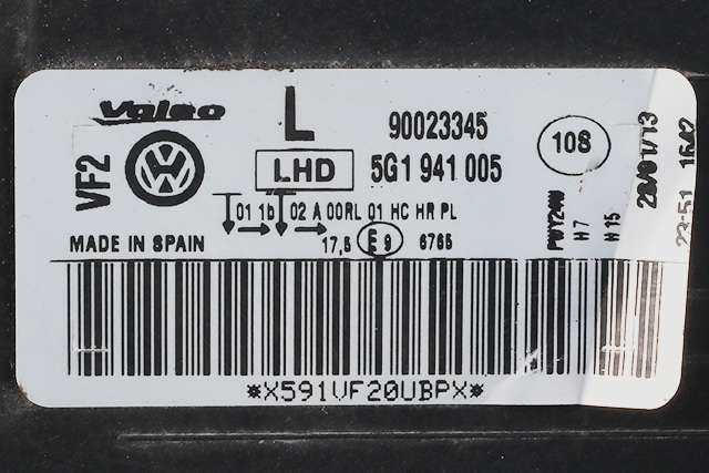 Frontlykt venstre halogen til VW Golf VII 2012-2017 (Fase 1) (VAG|5G1 941 005|)