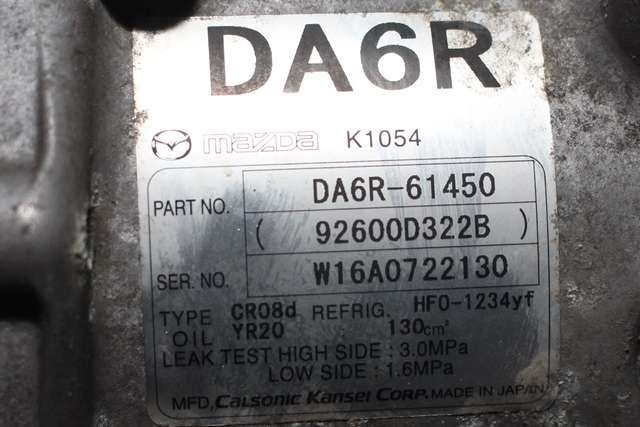 Aircondition kompressor til Mazda CX-3 2015-2022  (MAZDA|DA6R-61-450|)