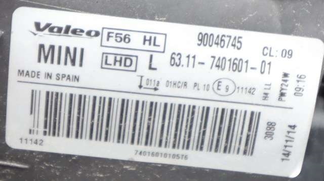 Frontlykt venstre halogen til Mini One/Cooper 2014-->> (F54-57) (F54-57) (BMW/MINI|63.11-7 401 601|)
