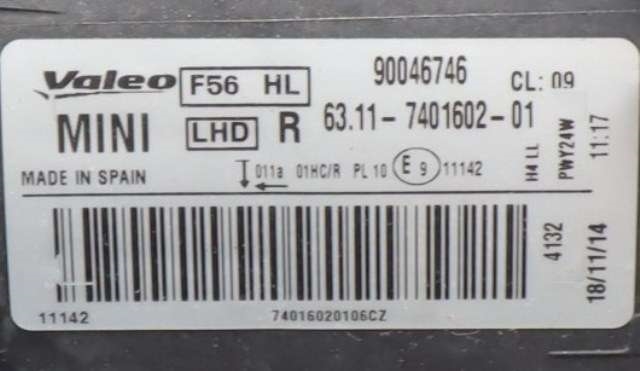Frontlykt høyre halogen til Mini One/Cooper 2014-->> (F54-57) (F54-57) (BMW/MINI|63.11-7 401 602|)