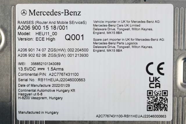 Styreenhet diverse til Mercedes EQS 2021-->> (V297) (V297) (MERCEDES|A 206 900 15 18|)