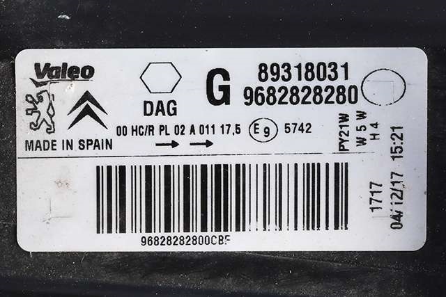 Frontlykt venstre halogen til Peugeot Partner 2015-2019 (Type II, Fase 2)  (VALEO|89318031|96 828282 80|)