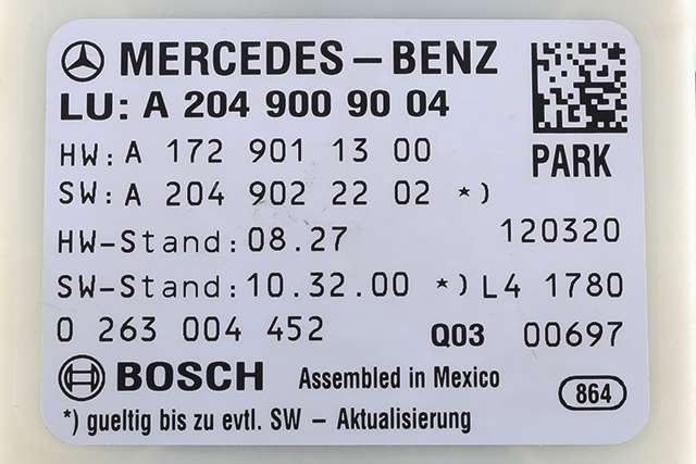 Styreenhet parkering til Mercedes C-Klasse 2011-2014 (Fase 2) (W204) (W204) (BOSCH|0 263 004 452|A 204 900 90 04|)