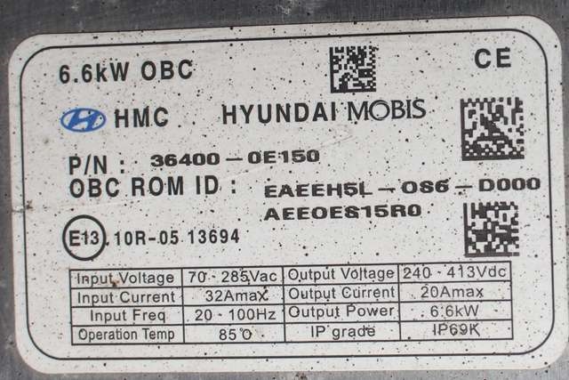 Batterilader (OBC - On Board Charger) til Hyundai Ioniq Electric 2016-2019 (Fase 1)  (HYUNDAI|36400-0E150|)