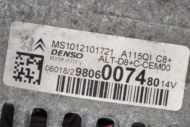 Dynamo til Peugeot 208 2012-2019 (Type I)  (DENSO|101210-1721|98 060074 80. 14 VOLT - 115 AMP|)