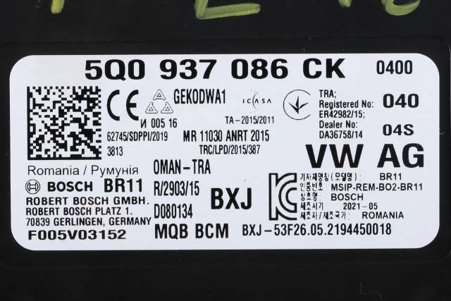 Styreenhet comfort (BCM) til Škoda Kodiaq 2017-->> (VAG|5Q0 937 086 CK|)