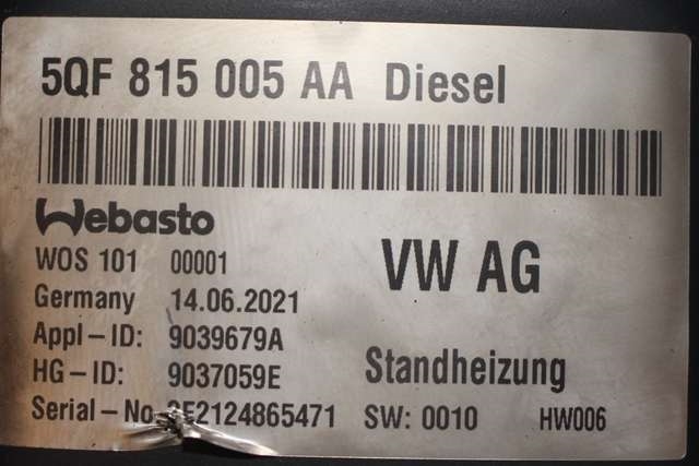 Dieselvarmer til Škoda Kodiaq 2017-->>  (VAG|5QF 815 005 AA|)
