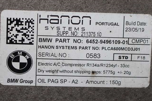 Aircondition kompressor hybrid til BMW 5-Serie 2017-->> (G30/G31) (G30/G31) (BMW|64.52-9 496 109|)