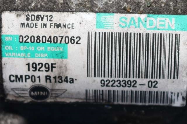 Aircondition kompressor til Mini One/Cooper 2007-2014 (R55-57) (R55-57) (SANDEN|1929F|9 223 392|)
