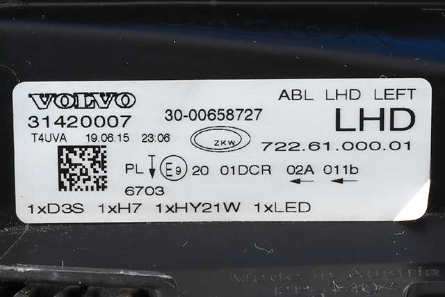 Frontlykt venstre xenon til Volvo V40 2012-2019 (VOLVO|31420007|)