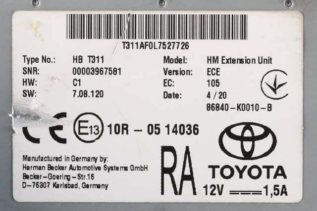 Bilstereo diverse til Toyota Corolla 2019-->> (TOYOTA|86840-K0010-B|)