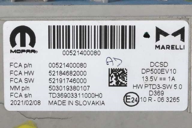 Multimedia display (MCU - Media Controller Unit) til Fiat 500 2021-->>  (FIAT|00521400080|)