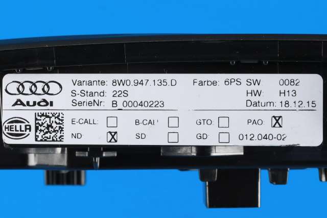 Taklyspanel til Audi A4 2015-2019 (Type V, Fase 1) (B9) (B9) (VAG|8W0 947 135 D|)