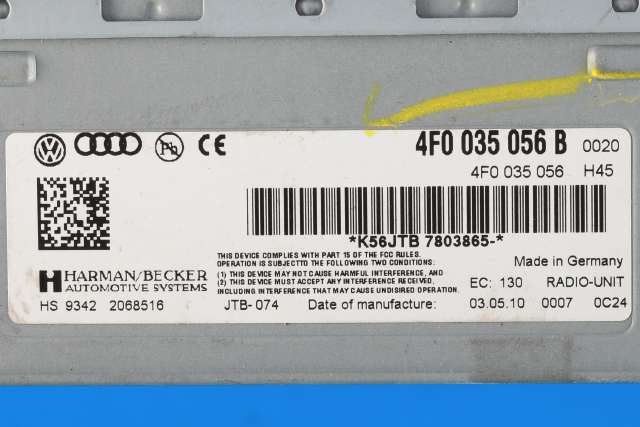 Bilstereo navigasjon til Audi A4 2007-2014 (Type IV) (B8) (B8) (VAG|4F0 035 056 B|)