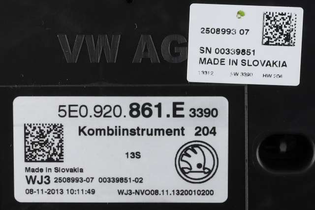Instrumentpanel til Škoda Octavia 2013-2016 (Type III, Fase 1) (VAG|5E0 920 861 E|)