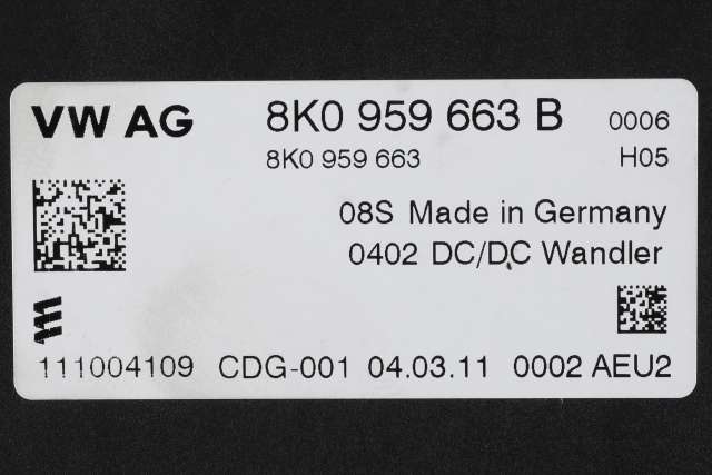 Styreenhet diverse til Audi A7 2010-2014 (Type I, Fase 1)  (VAG|8K0 959 663 B|)