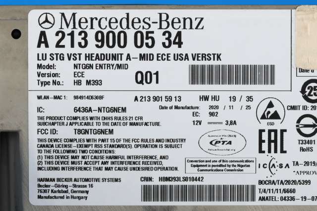 Bilstereo navigasjon til Mercedes E-Klasse 2016-2023 (W213) (W213) (MERCEDES|A 213 900 05 34|)